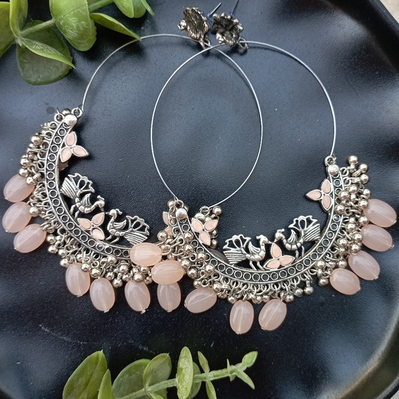 Peacock Baby Pink Ethnic Earrings - Picture 6 of 11